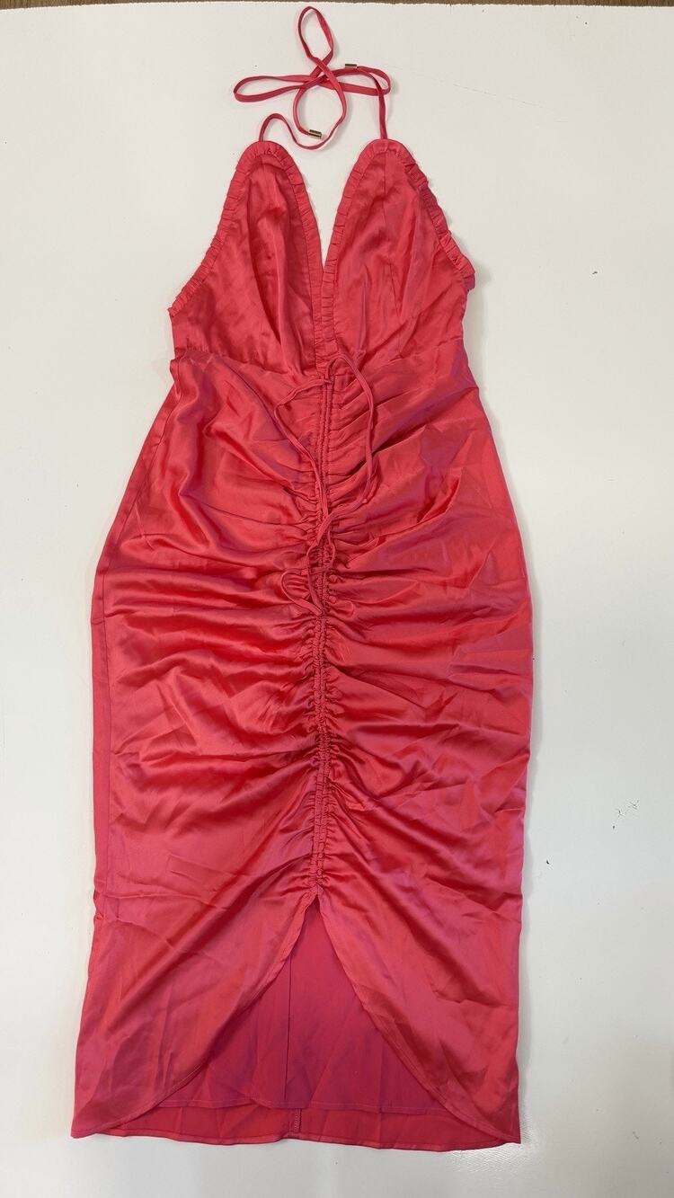 NWT Hello Molly US 4 Strapless Midi Dress Hot Pink Mesh Ruched